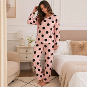 Ladies fleece PJ round neck set in 4 assorted designs, featuring soft, warm comfort for cosy sleep and lounging on colder nights. – thumbnail