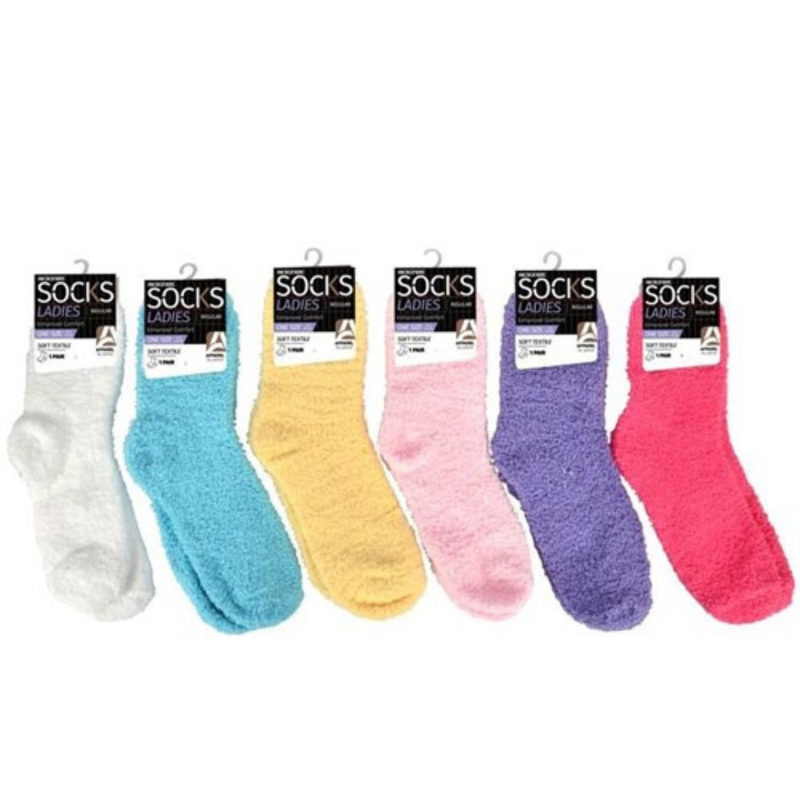 Ladies microfiber socks in solid assorted colours for soft and comfortable everyday wear.