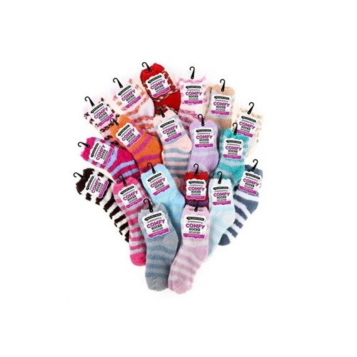 Assorted striped ladies microfiber socks in mixed colours, soft women’s everyday socks for work and casual wear
