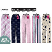 Ladies PJ lounge pants with pockets in assorted designs, offering soft, cosy comfort for sleep and relaxing at home. – thumbnail
