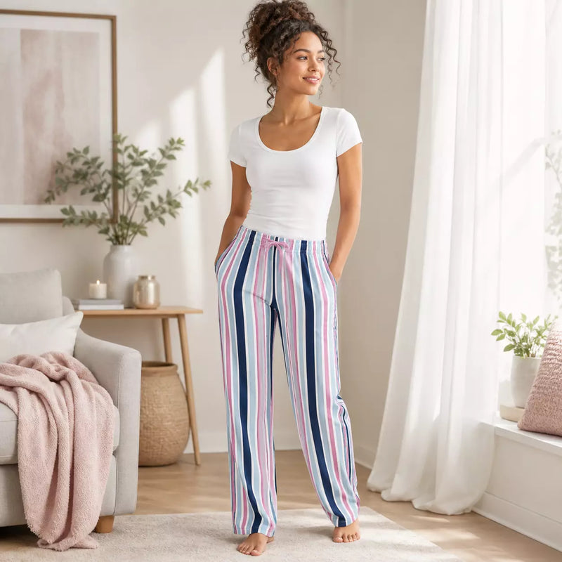 Ladies PJ lounge pants with pockets in assorted designs, offering soft, cosy comfort for sleep and relaxing at home.