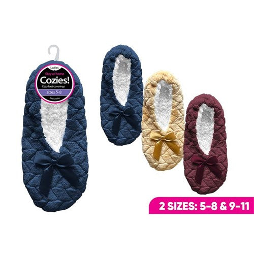 Ladies plush sherpa slippers with bow detail in assorted colours, warm fluffy indoor house slippers for cosy lounging