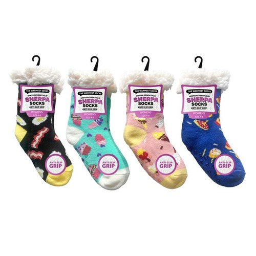 Ladies sherpa socks snacks Series 1 in assorted colours and designs