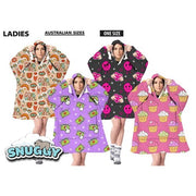 Ladies Snuggy Sherpa hoodie in assorted printed designs, featuring ultra-soft sherpa fleece for warm, cosy winter comfort at home. – thumbnail