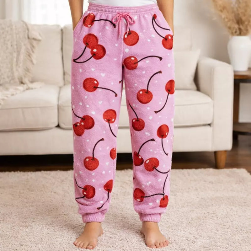 Ladies Snuggy Sherpa pants in assorted Style 1 designs, featuring ultra-soft fleece for warm, cosy comfort during colder days and nights.