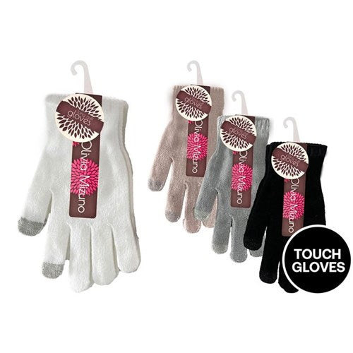 Ladies touch gloves with cuff in assorted colours for warm winter wear and touchscreen use.