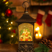 Christmas lantern with animated village scene and LED lights