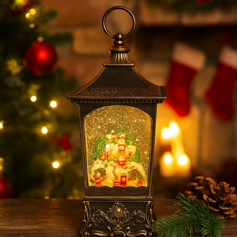 Christmas lantern with animated village scene and LED lights