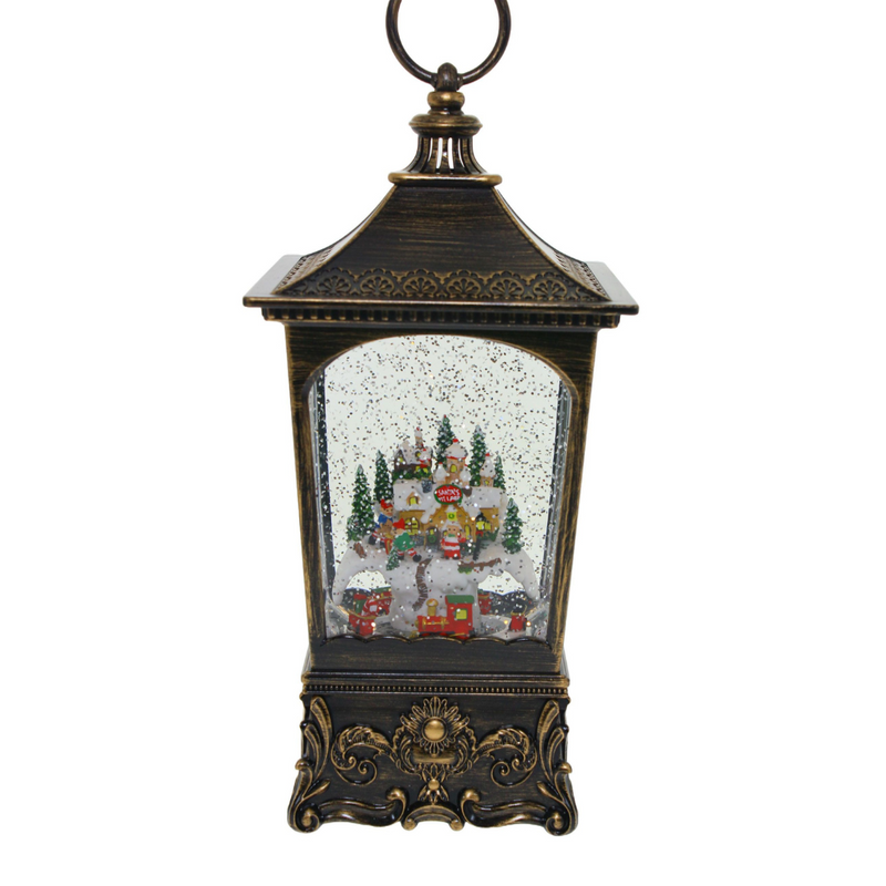 Christmas lantern with animated village scene and LED lights
