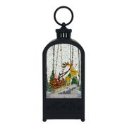 Christmas print of Santa and reindeer sleigh lit by lantern – thumbnail