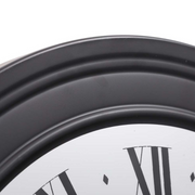 Large 80cm wall clock in black with silver exposed gears, inspired by an auto wheel design