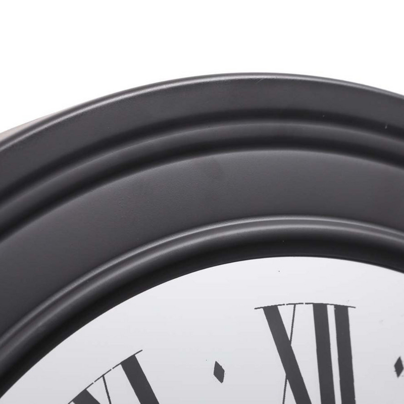 Large 80cm wall clock in black with silver exposed gears, inspired by an auto wheel design