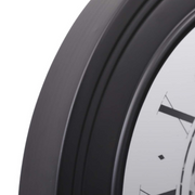 Large 80cm wall clock in black with silver exposed gears, inspired by an auto wheel design