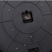 Large 80cm wall clock in black with silver exposed gears, inspired by an auto wheel design