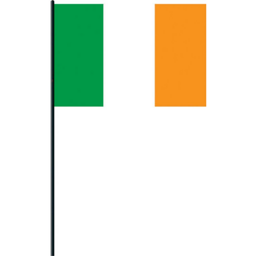 Large Irish tricolour fabric flag (green, white, orange) hanging as a St Patrick’s Day party backdrop