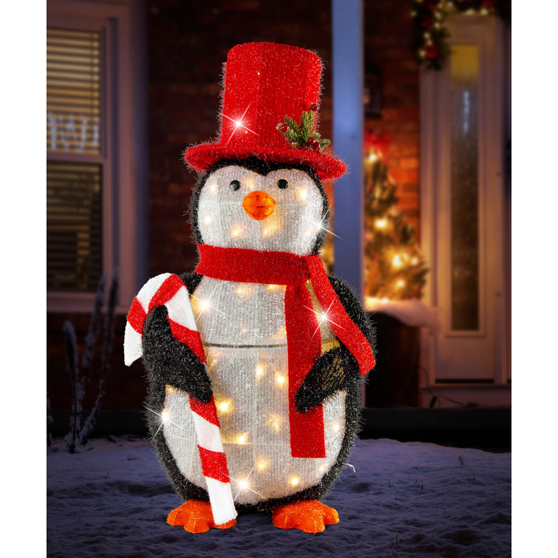 Ronis Led Tinsel Penguin With Top Hat 82cm