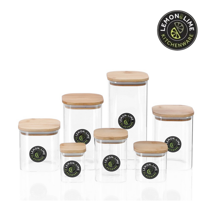 Ronis Lemon and Lime Camden Square Glass Jar Bamboo Lid 550ml