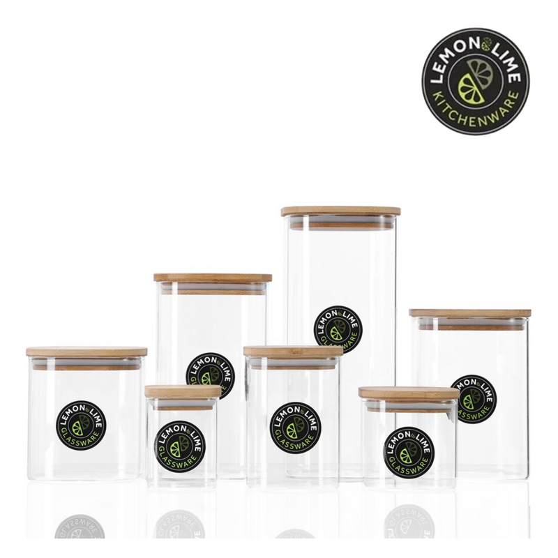 Ronis Lemon and Lime Camden Square Glass Jar Bamboo Lid 550ml