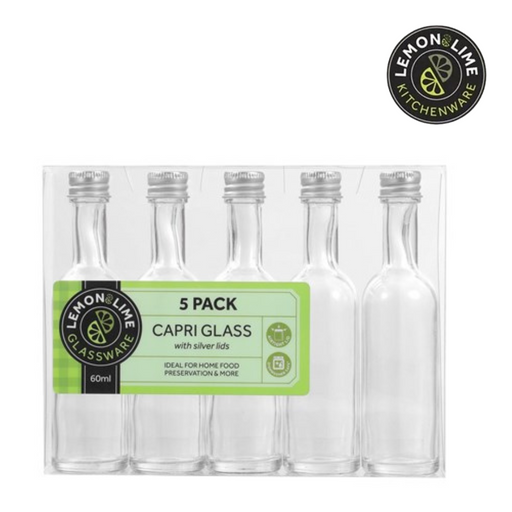 Ronis Lemon and Lime Capri Glass Mini Bottle Long Neck Silver Lid 60ml 5pc