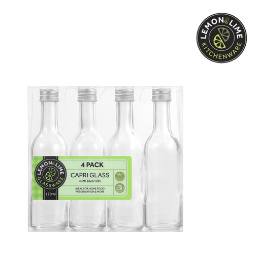 Ronis Lemon and Lime Capri Glass Mini Bottle Long Neck Silver Lid 120ml 4pc