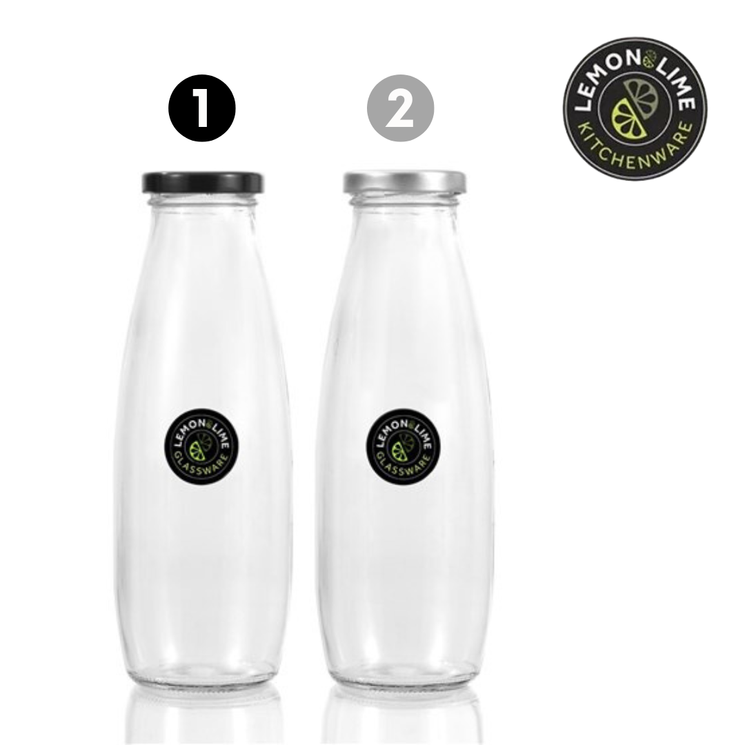 Lemon and Lime Glass Milk Bottle 450ml 2 Asstd
