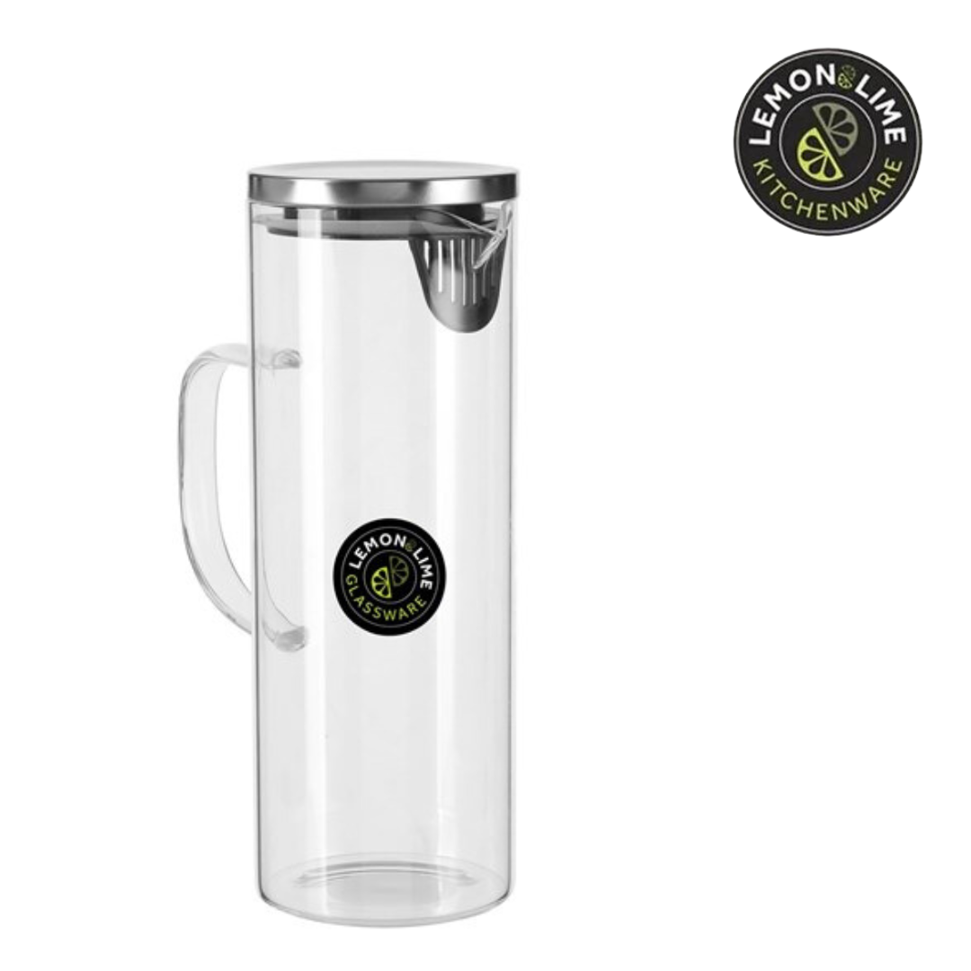 Lemon and Lime Glass Water Jug with Stainless Steel Lid 1.8L