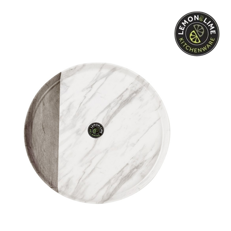 Ronis Lemon and Lime Matte Melamine Round Platter Endwood Marble 35cm