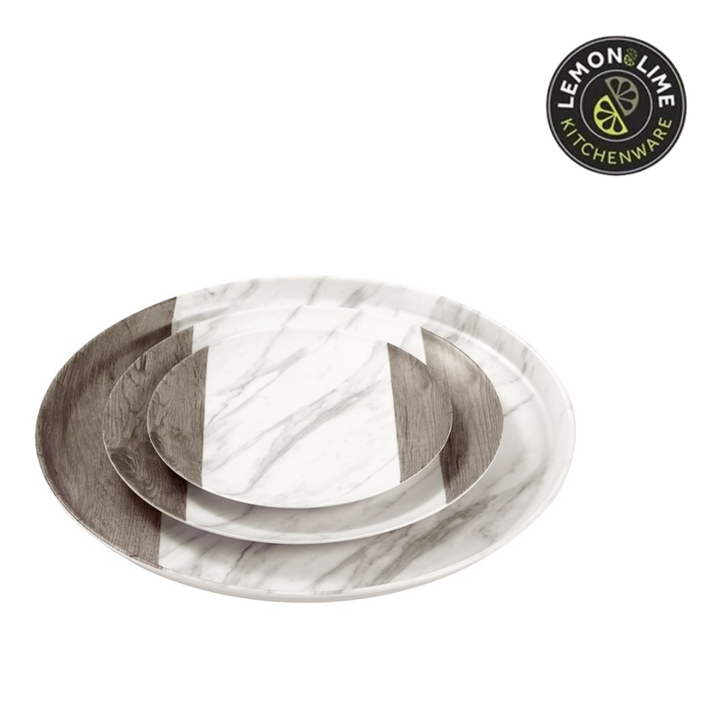 Ronis Lemon and Lime Matte Melamine Round Platter Endwood Marble 35cm