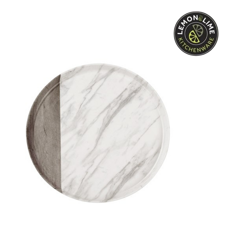 Ronis Lemon and Lime Matte Melamine Round Platter Endwood Marble 35cm