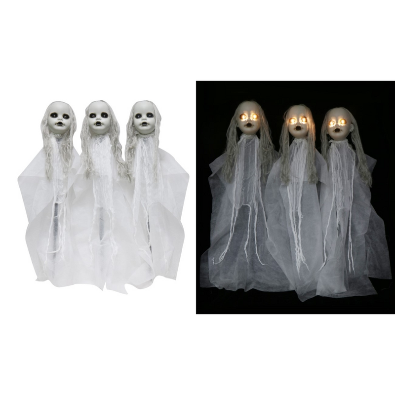 Ronis Light Up Ghost Doll Garden Stake Battery Operated 3pk 90cm