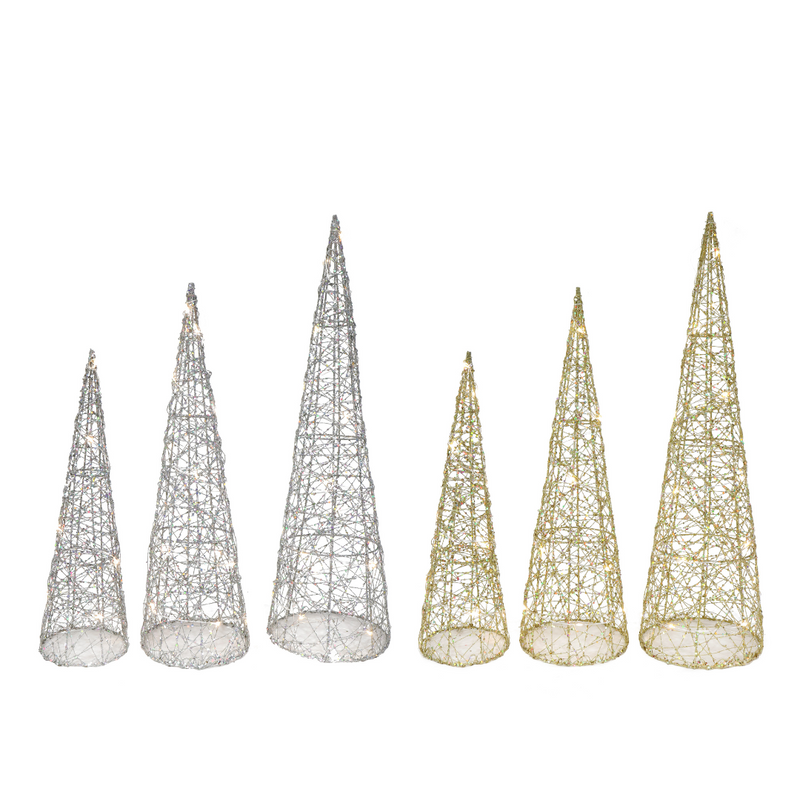 Ronis Light Up Glitter Wire Cone Tree 3Pc Set Assorted