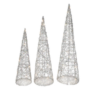 Ronis Light Up Glitter Wire Cone Tree 3Pc Set Assorted