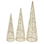 Ronis Light Up Glitter Wire Cone Tree 3Pc Set Assorted