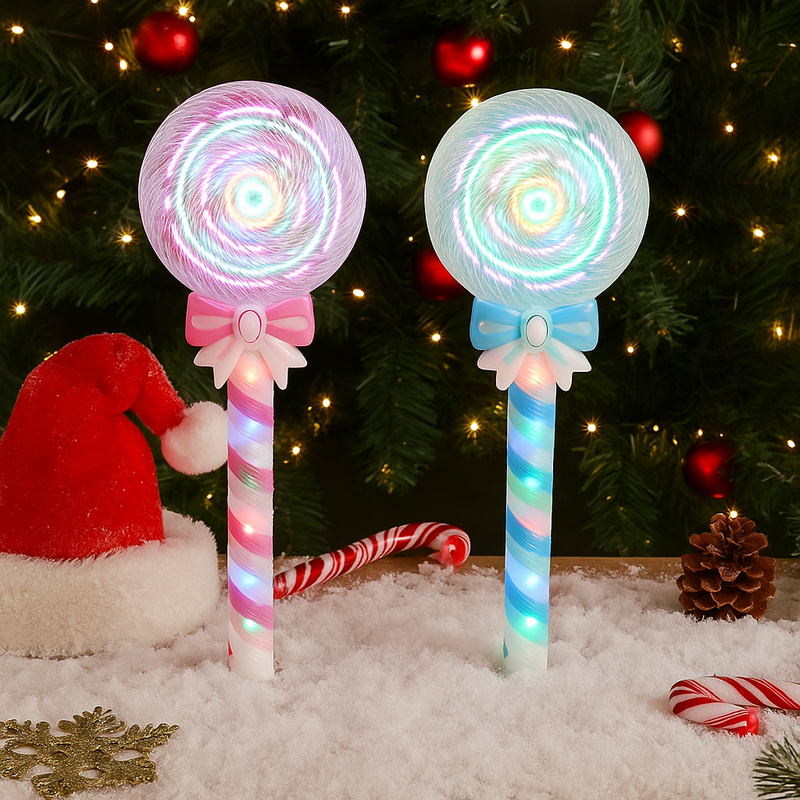 Light Up Lollipop Spinning Wand 30cm Assorted Christmas Party Toy