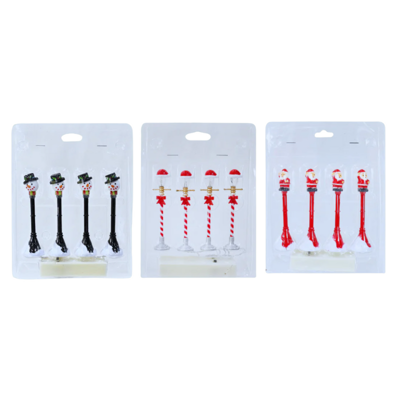 Light Up Mini Santa and Snowman Street Lamps 4pk Assorted LED Christmas décor