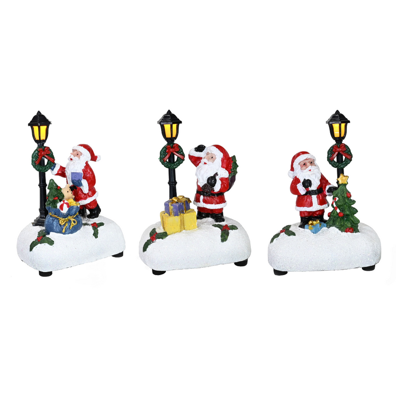 Ronis Light Up Santa with Street Lamp 12cm Assorted