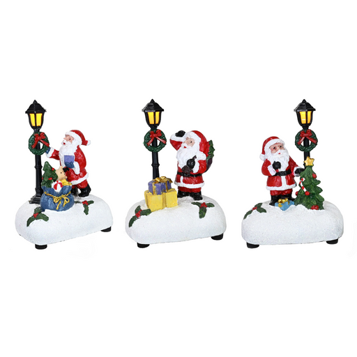 Ronis Light Up Santa with Street Lamp 12cm Assorted