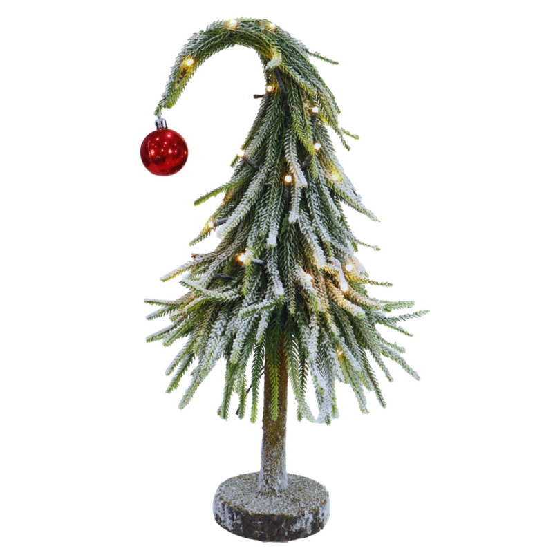 Light Up Spiky Curve Tree 46cm with LED lights, battery operated, modern curved holiday décor.
