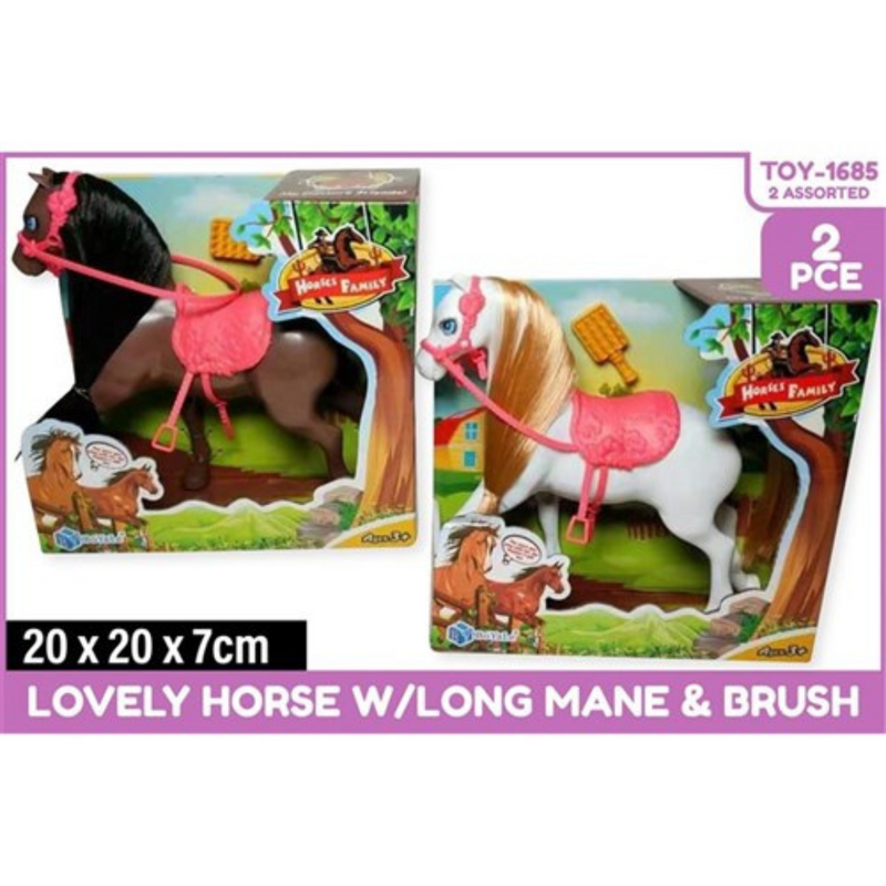 Ronis Lovely Horse with Long Mane and Brush 25cm 2pce 2 Asstd