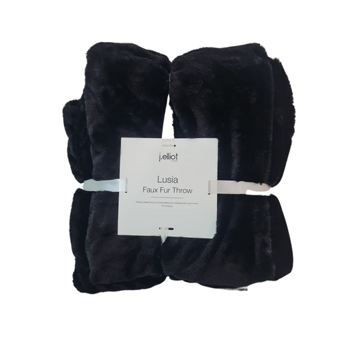 Lusia faux rabbit fur throw blanket 127x152cm in black, plush soft faux fur throw for sofa and bed styling