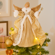 Elegant 39cm Luxe Angel tree topper or tabletop Christmas decoration in gold and white