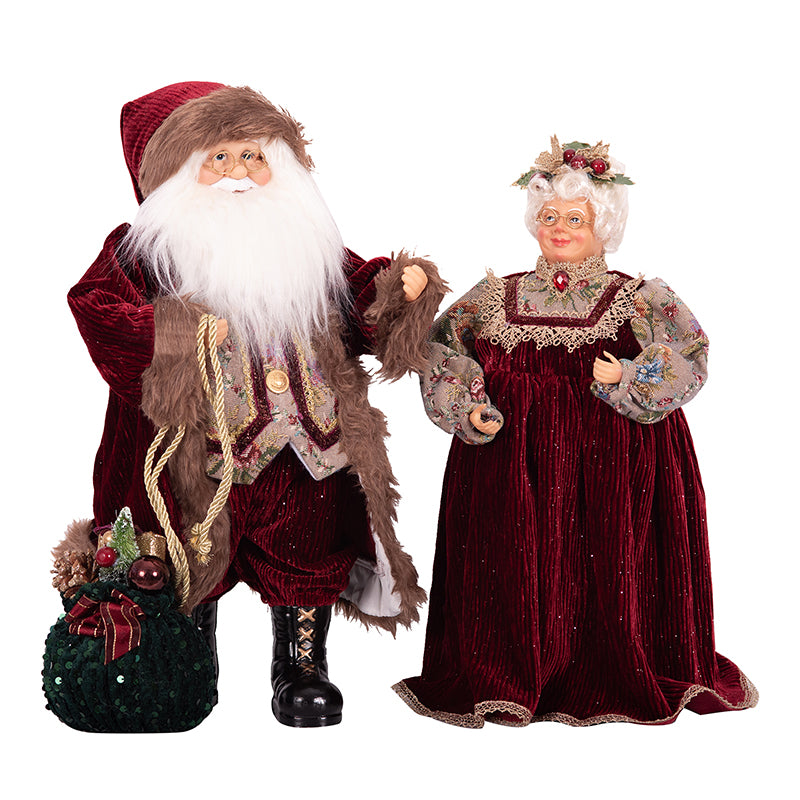 Holiday figurine set featuring Mr. Claus 47cm and Mrs. Claus 42cm for Christmas décor