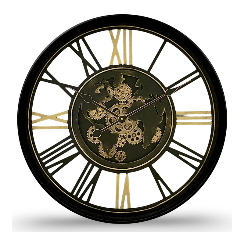 Ronis Luxurious Rotating Gears Clock 60cm Black/Gold