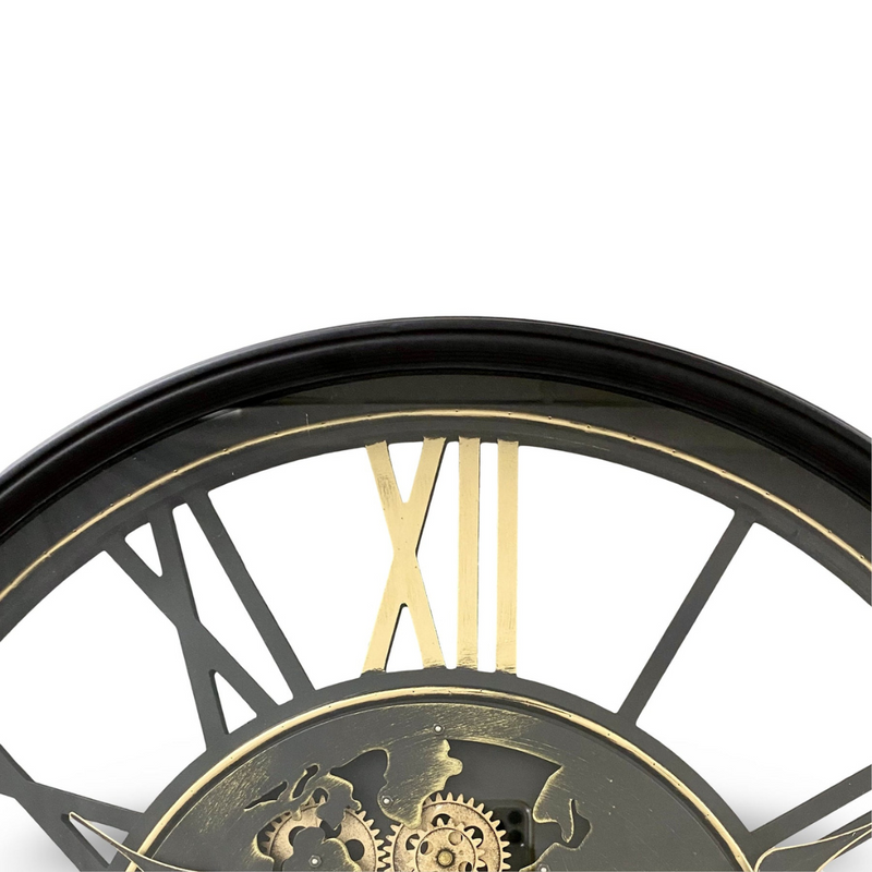 Ronis Luxurious Rotating Gears Clock 60cm Black/Gold