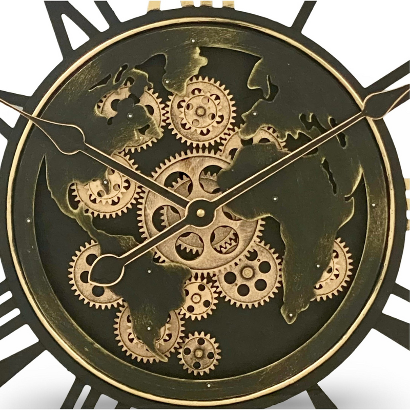 Ronis Luxurious Rotating Gears Clock 60cm Black/Gold