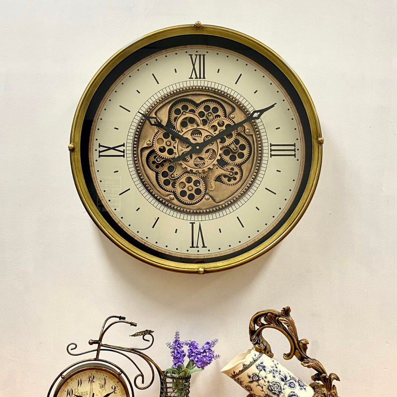 Ronis Luxurious Rotating Gears Clock 60cm Gold
