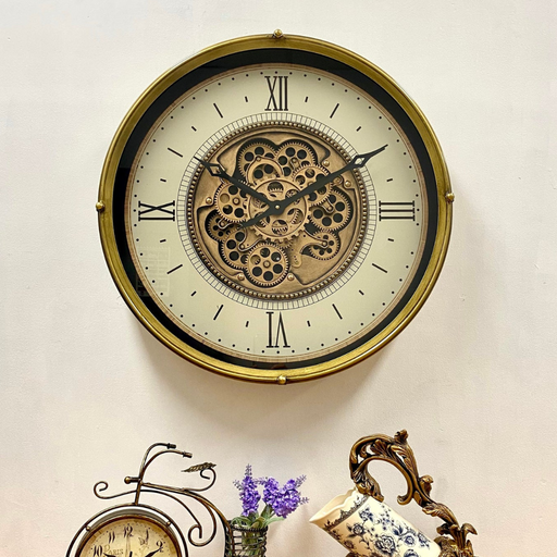 Ronis Luxurious Rotating Gears Clock 60cm Gold