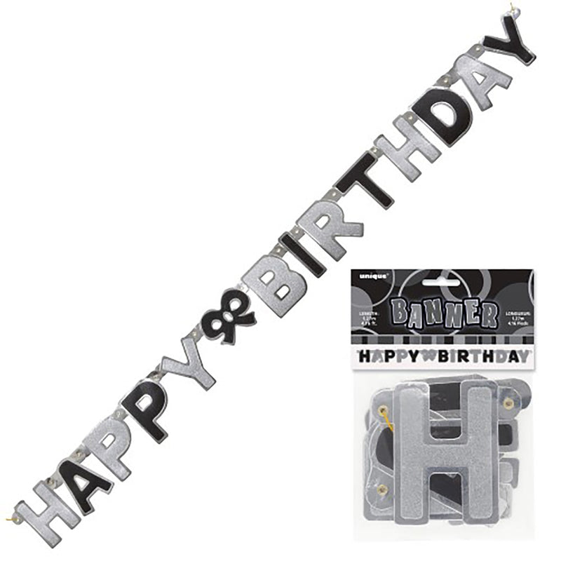 Black glitz happy birthday jointed banner 1.3m