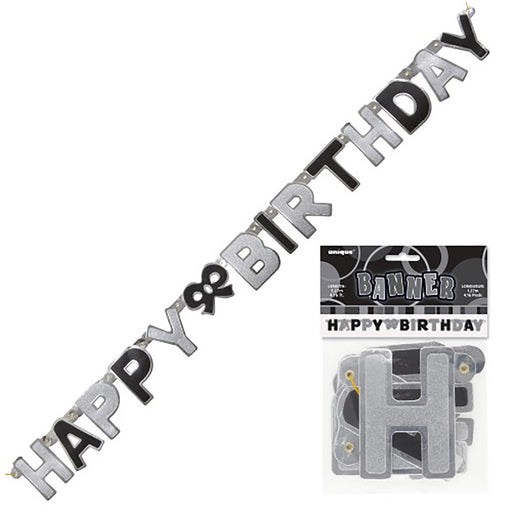 Black glitz happy birthday jointed banner 1.3m