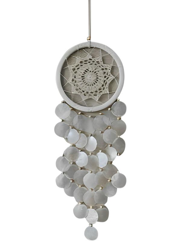 Macrame wall art with shell accents